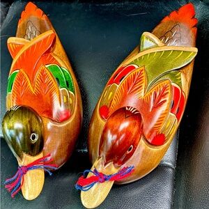 Vintage made in Korea Handcrafted Wooden Wedding Ducks 🦆 - Multicolor